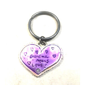 Grandma Means Love Purple Heart Keychain Silver Tone Metal